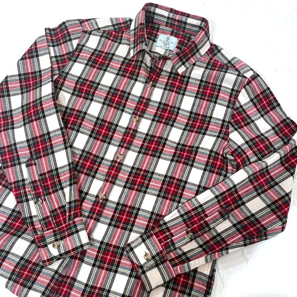 Class Club Dress Stewart Plaid Tartan Flannel Button Down Shirt Boys Size 10-12